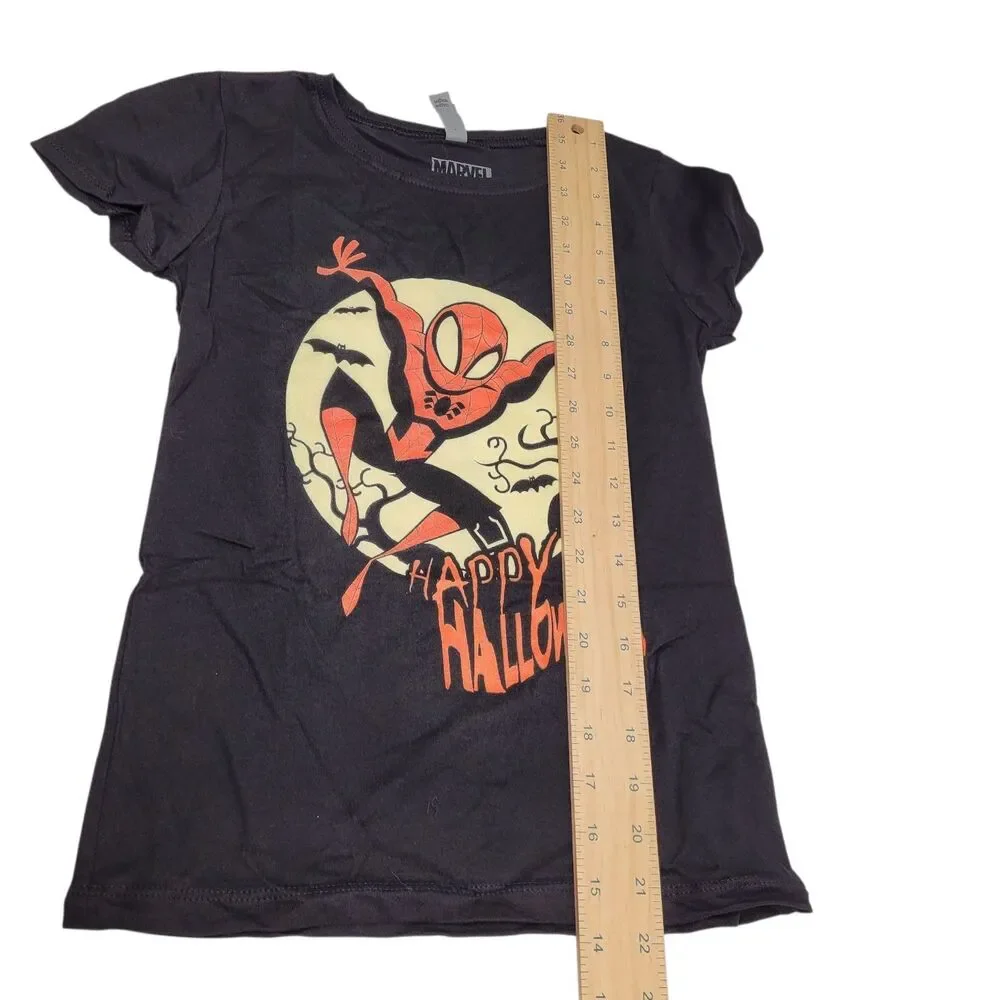Happy Halloween Marvel Spider-Man Graphic T-Shirt for Girls, Black, Large(10/12)